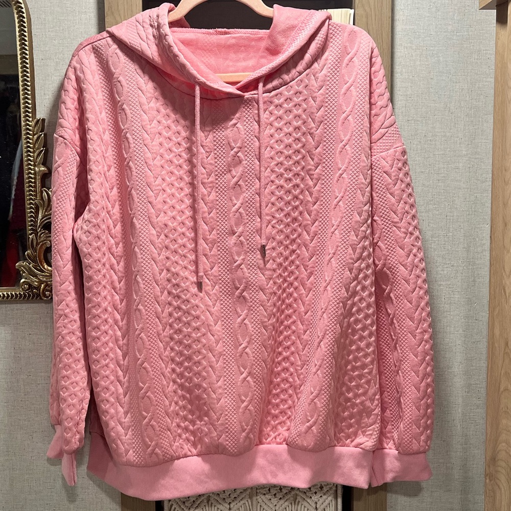 Cozy Pink Cable Knit Hoodie